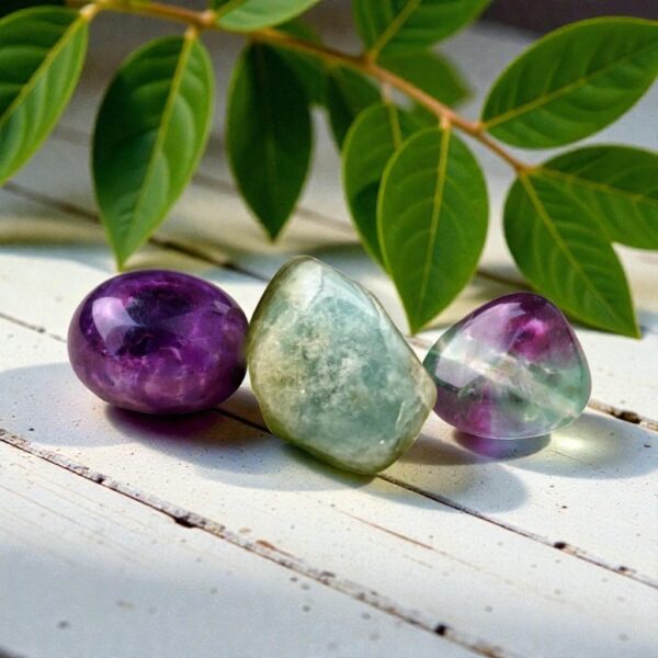 Aquarius Crystal Set – Amethyst, Aquamarine & Fluorite Tumble Stones