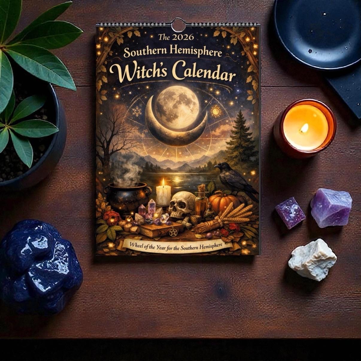 2026 Southern Hemisphere Witches Calendar – A4 Wall Calendar with Moon Phases, Sabbats & Ritual Themes