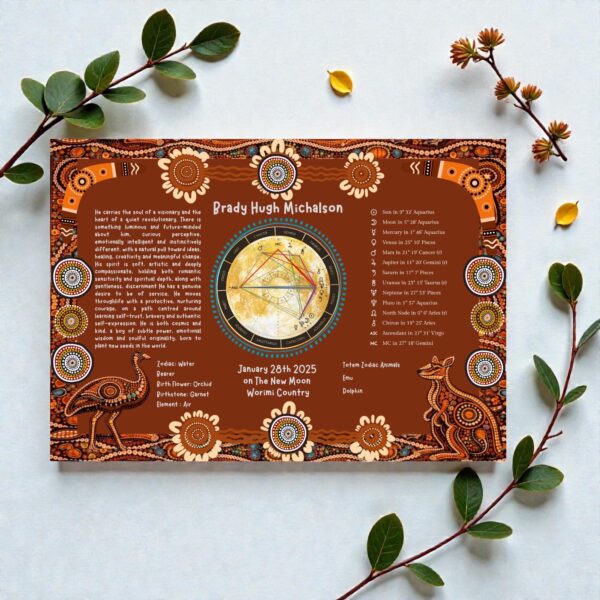 Aboriginal Birth Chart Reading: Printable keepsake gift.