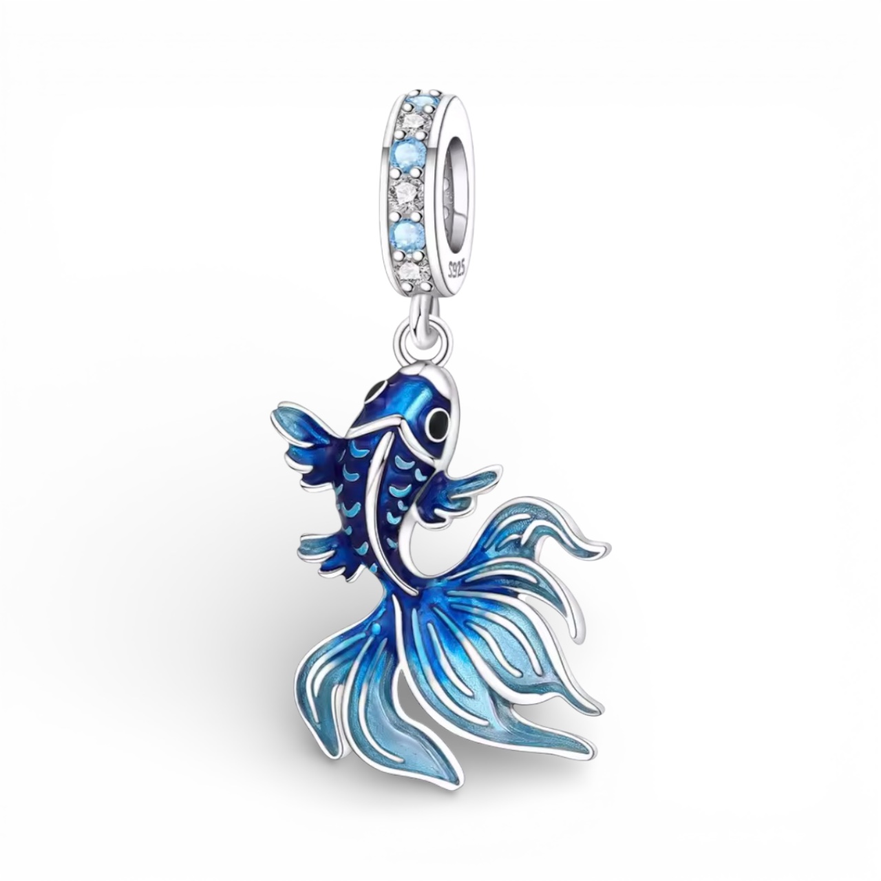 925 Sterling Silver Blue Fish Charm – Pisces Zodiac Bracelet Charm