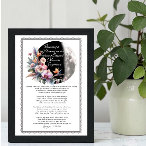 Framed poem about motherhood and guidance.