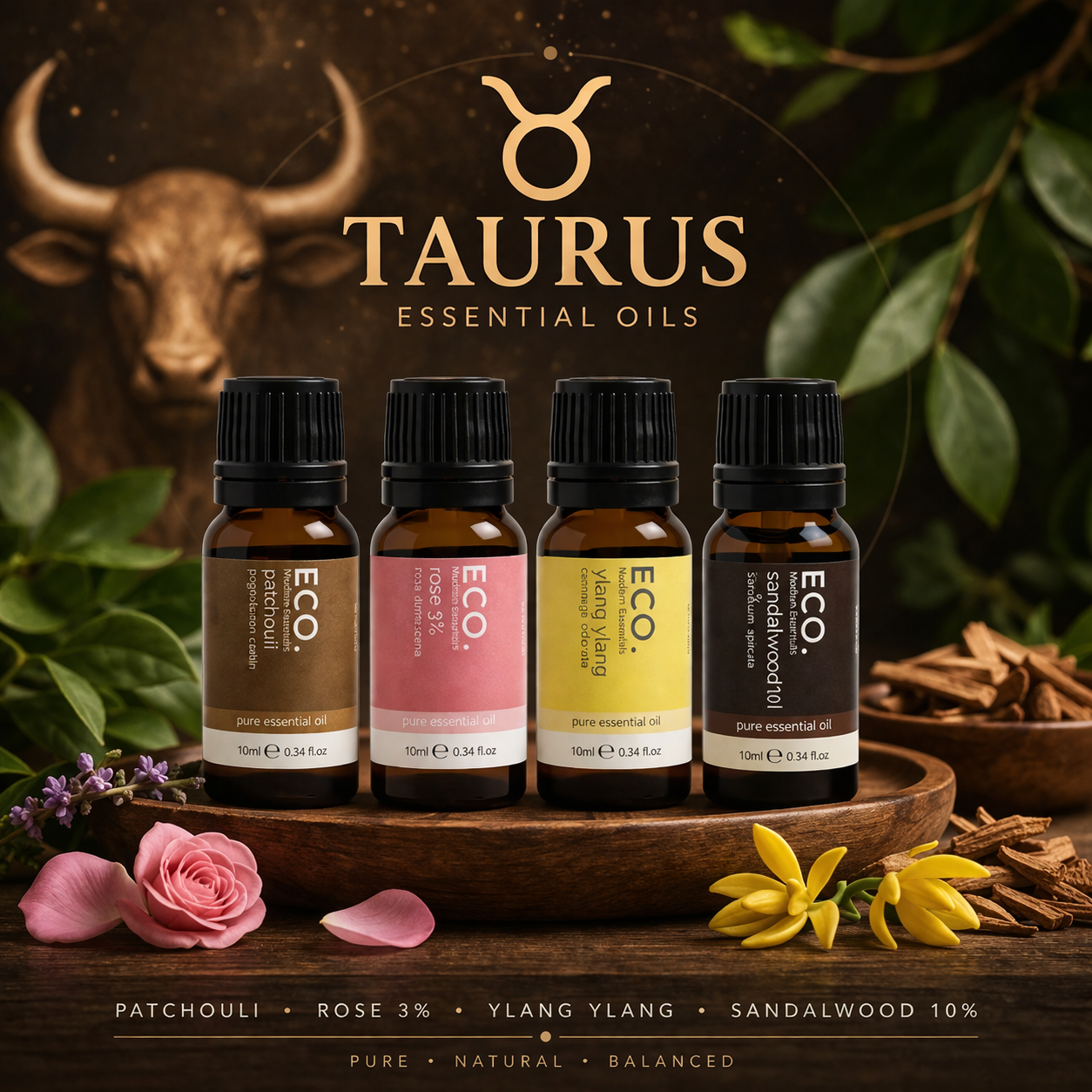 Taurus Essential Oil Set – Grounding, Love & Sensual Balance