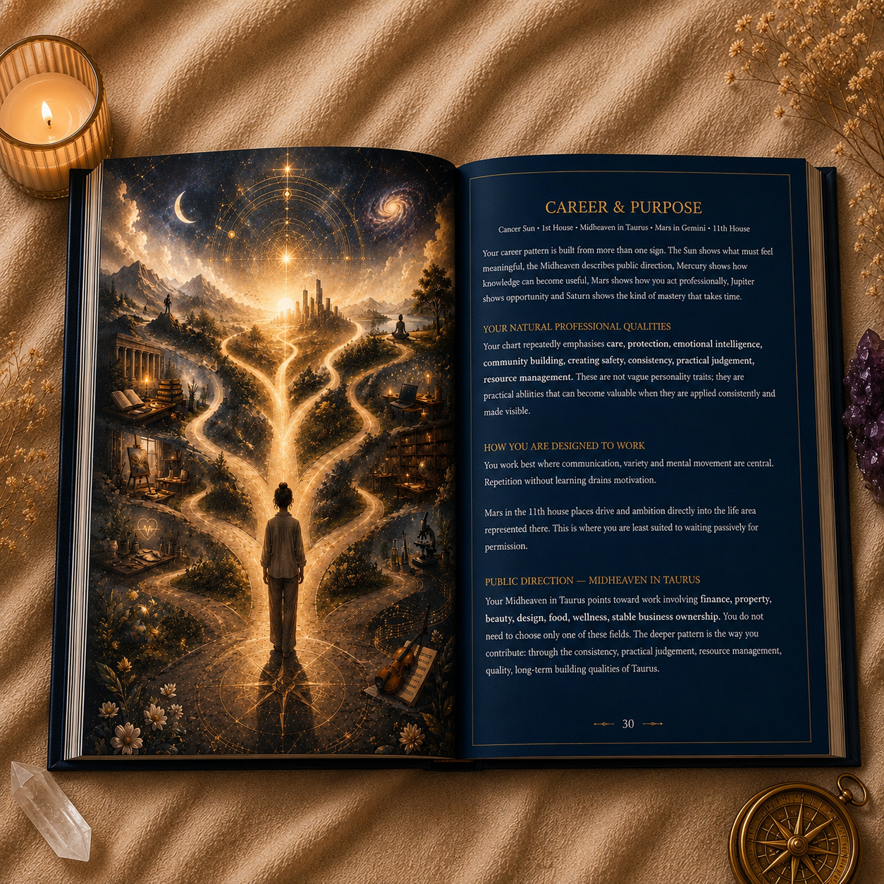 Astrological book with mystical imagery.
