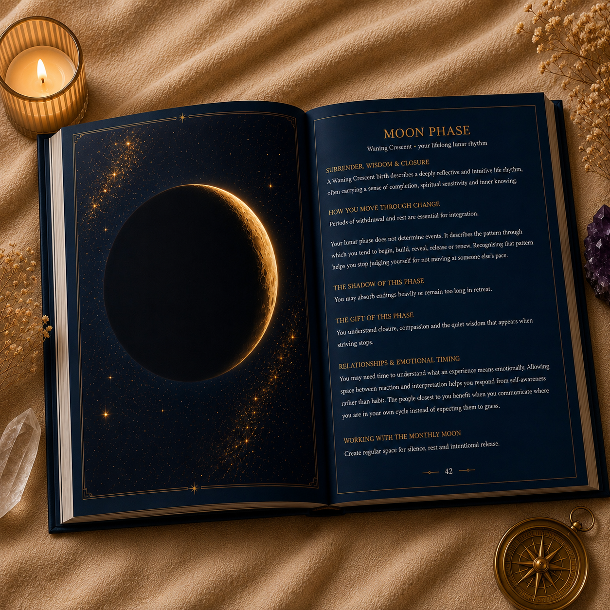 Open book about moon phases.