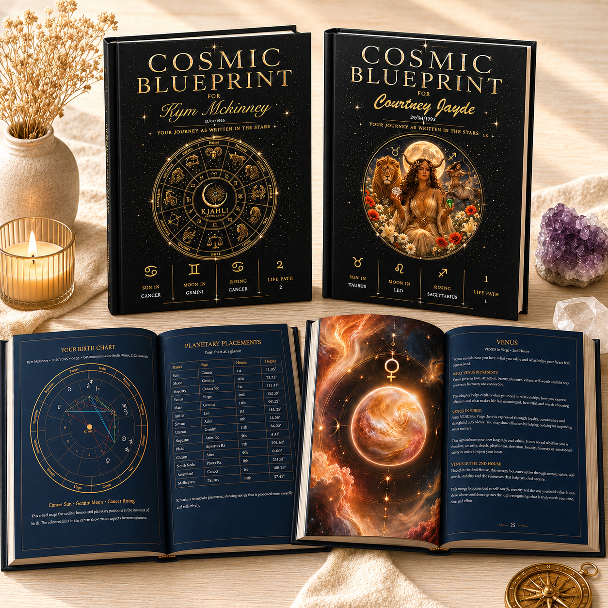 Astrology books with celestial themes.