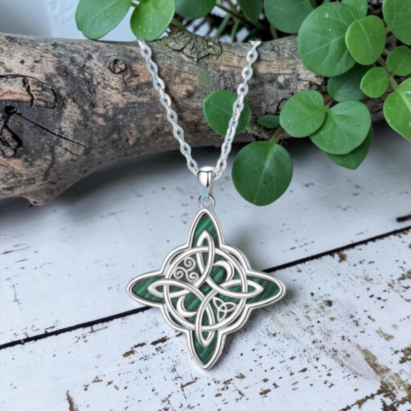 925 sterling silver witch knot necklace with malachite celtic triquetra pendant