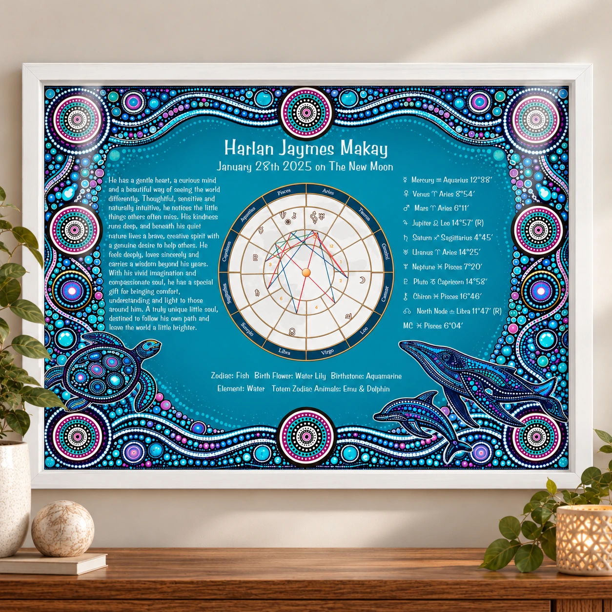 Personalised Aboriginal Birth Chart Print |Ocean Astrology Wall Art