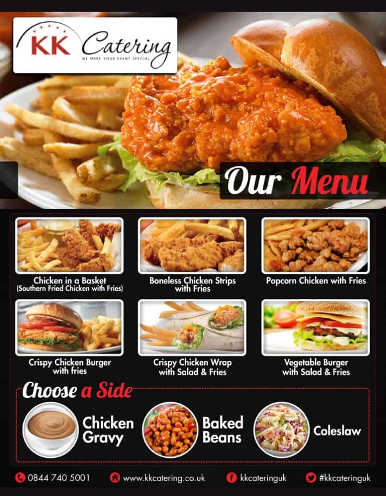KKFC southern fried chicken menu from KK Catering.