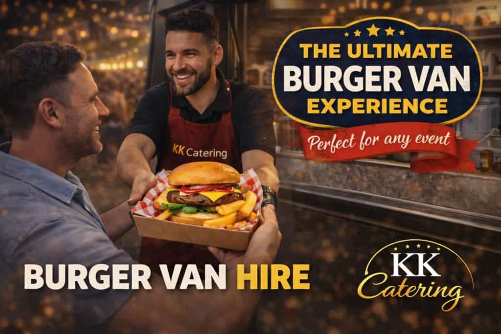 Burger van hire for events by KK Catering, the ultimate mobile food experience.