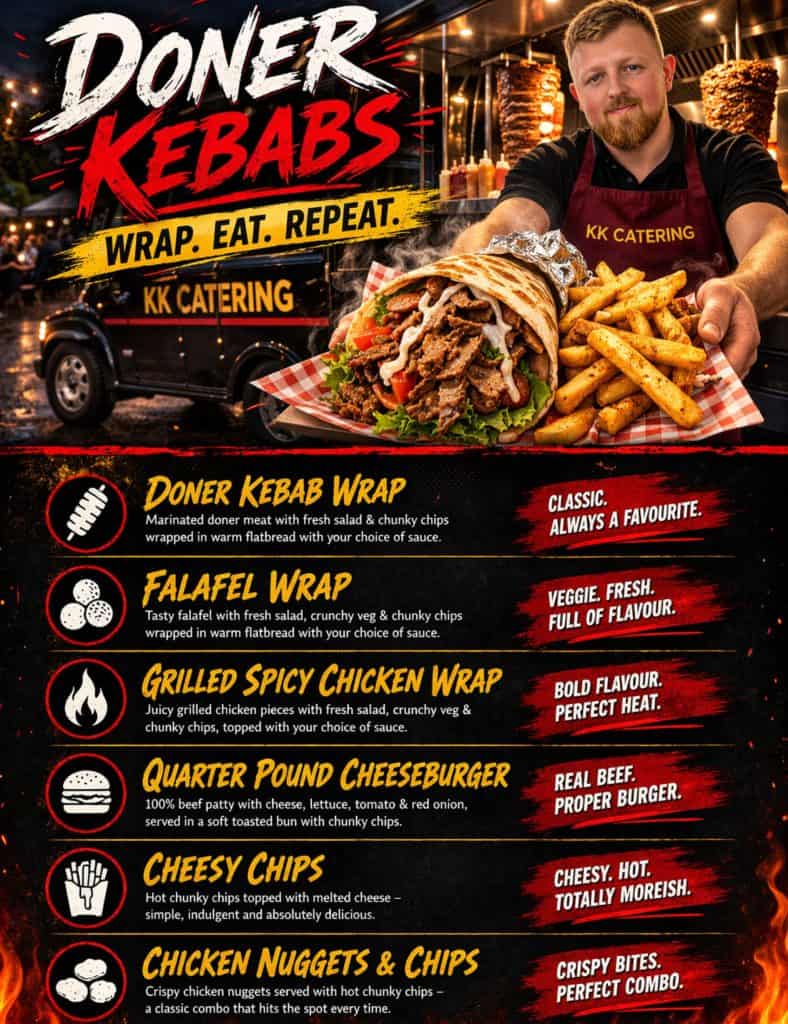 Doner kebab wrap with fresh salad, chips, and sauce, perfect for a quick, tasty meal.