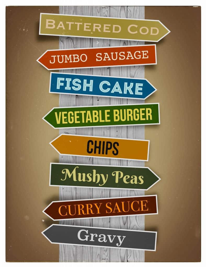 Fish and chip van menu from KK Catering.