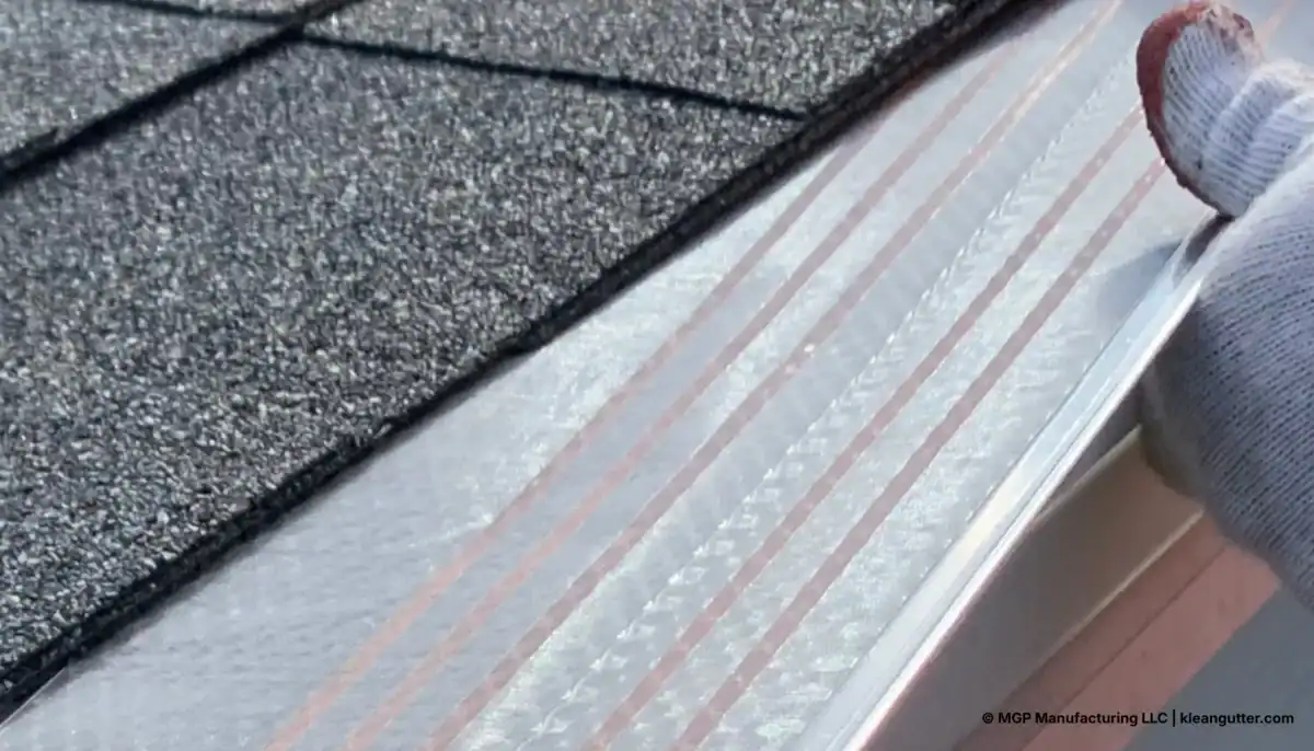 Installing Klean Gutter Leaf Guard for effective gutter protection.