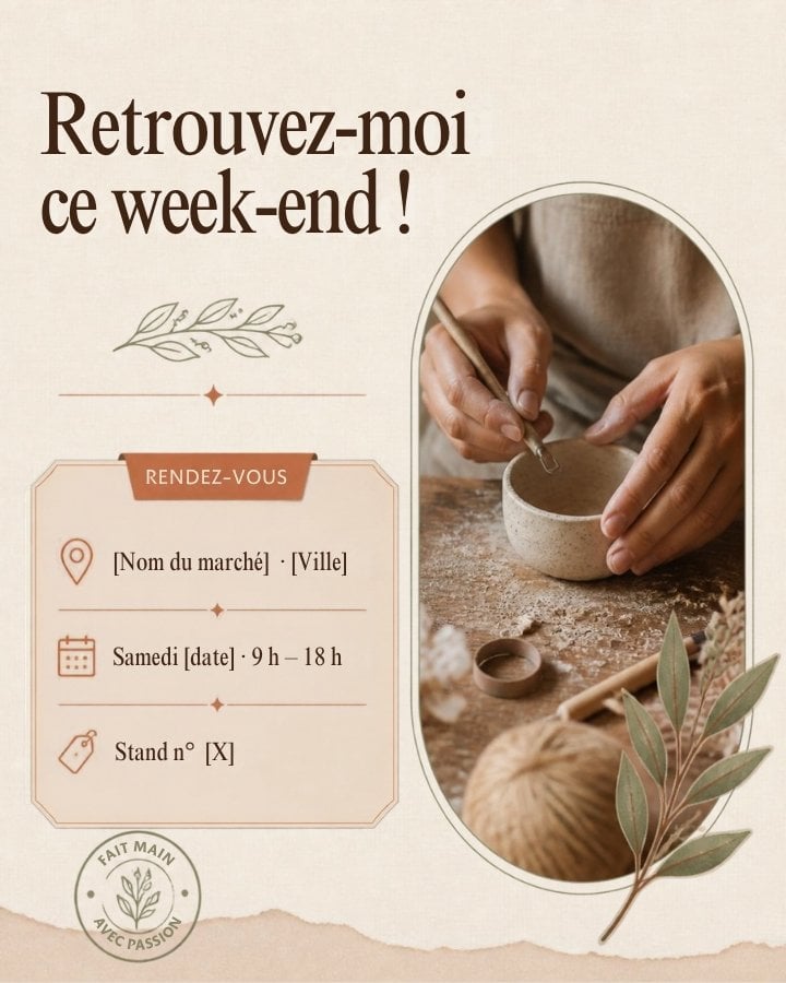 Template Canva Instagram pour artisan : annonce de marché ou de salon