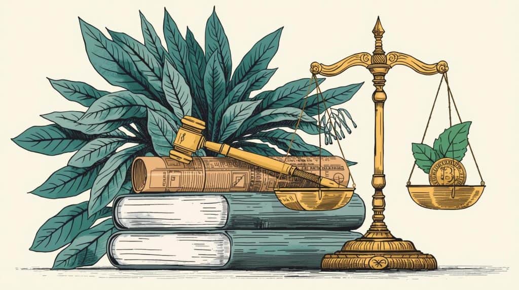 Factors Affecting environmental lawyer salary Golden gavel and justice scale placed on law books with plants in the background, symbolizing environmental lawyer salary factors and how sustainability law influences earnings.