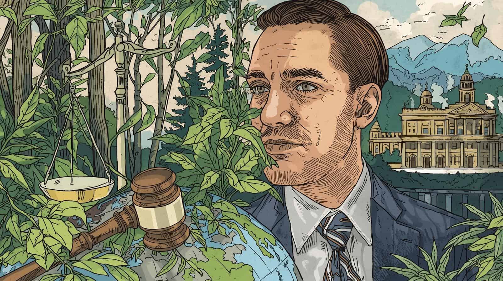 A professional environmental lawyer analyzing legal policies on environmental protection, symbolizing what an environmental lawyer does in safeguarding nature and compliance with law.