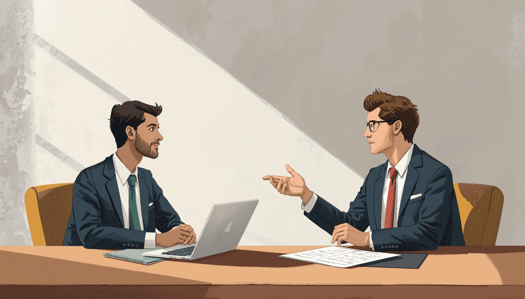 What to Bring to a Civil Rights Attorney Consultation Illustration for what is a civil rights attorney, showing a legal consultation with documents.