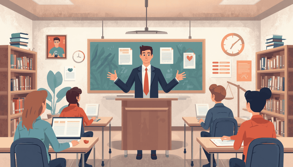Core Legal Topics a Strong Program Should Cover Special education law degree classroom with an instructor presenting legal topics to students at desks.
