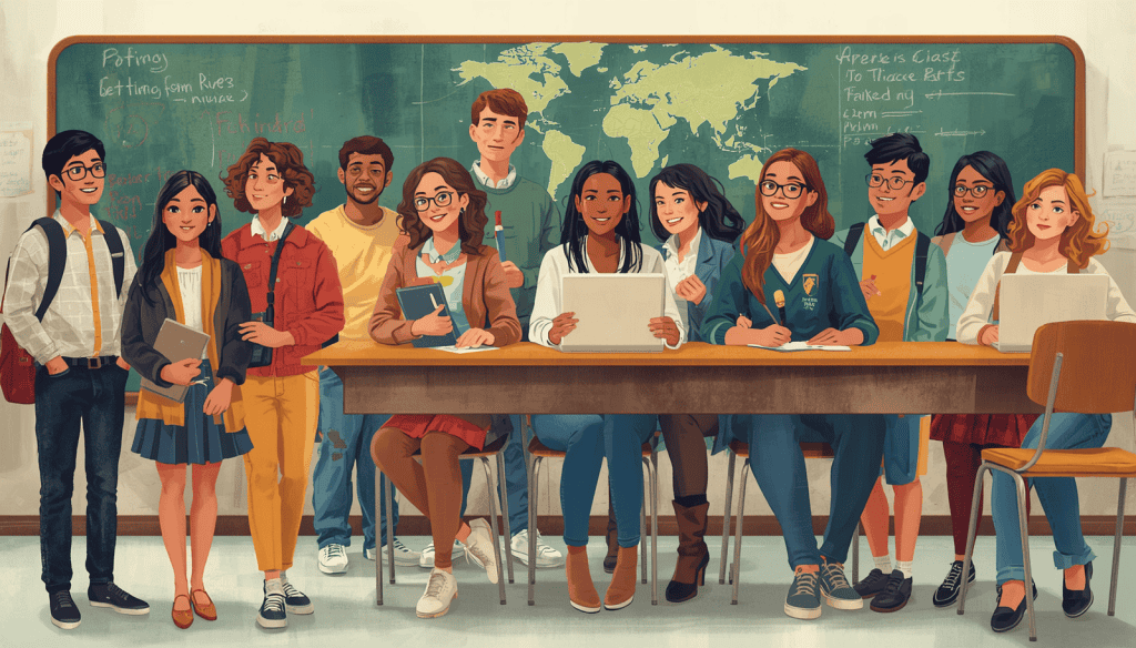 Classroom illustration showing diverse students, highlighting the importance of educational law in schools.