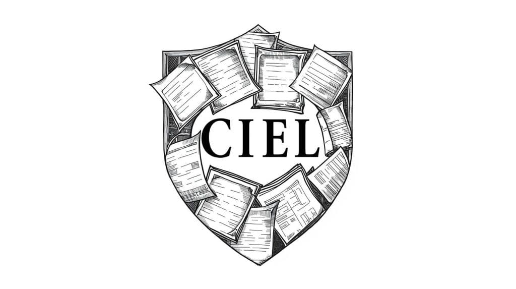 How Law Becomes a Shield CIELs Strategic Approach Shield-shaped CIEL emblem surrounded by legal documents, representing the Center for International Environmental Law.