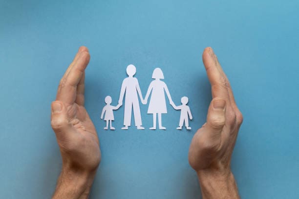 Ethical Considerations in Family Law Advocacy family insurance concept, family law, paper family with two children on blue background
