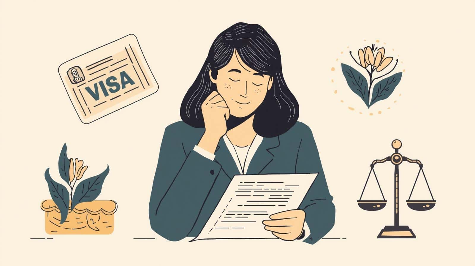 Woman reviewing immigration documents to show what does an immigration lawyer do for visas and legal status.