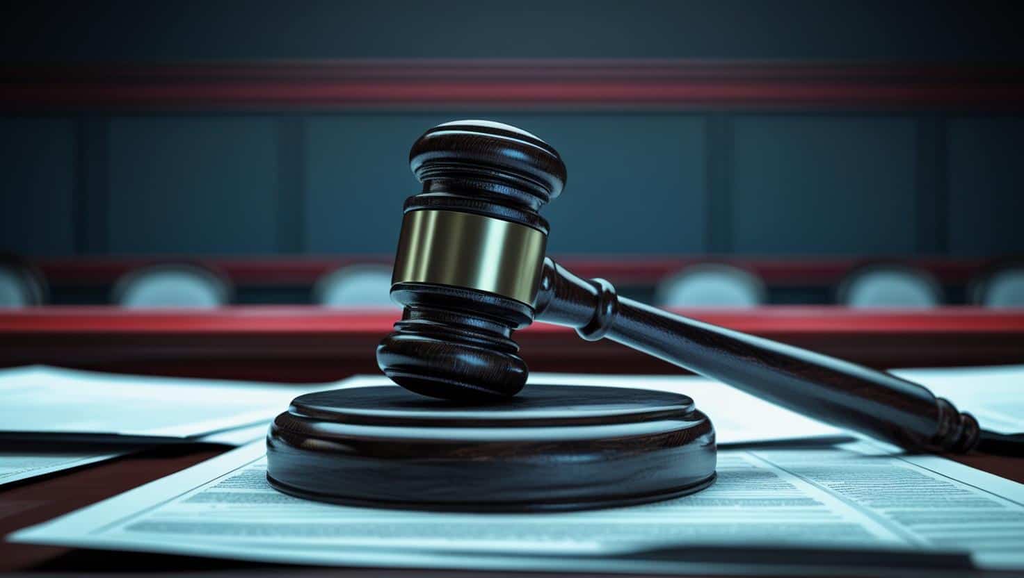 Judge’s gavel resting on legal documents inside a courtroom, symbolizing conflicts of interest in law and ethics.