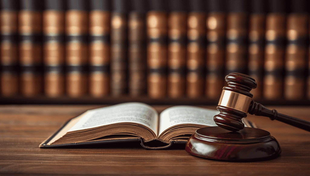 Open law book and wooden gavel representing education law programs and legal study.
