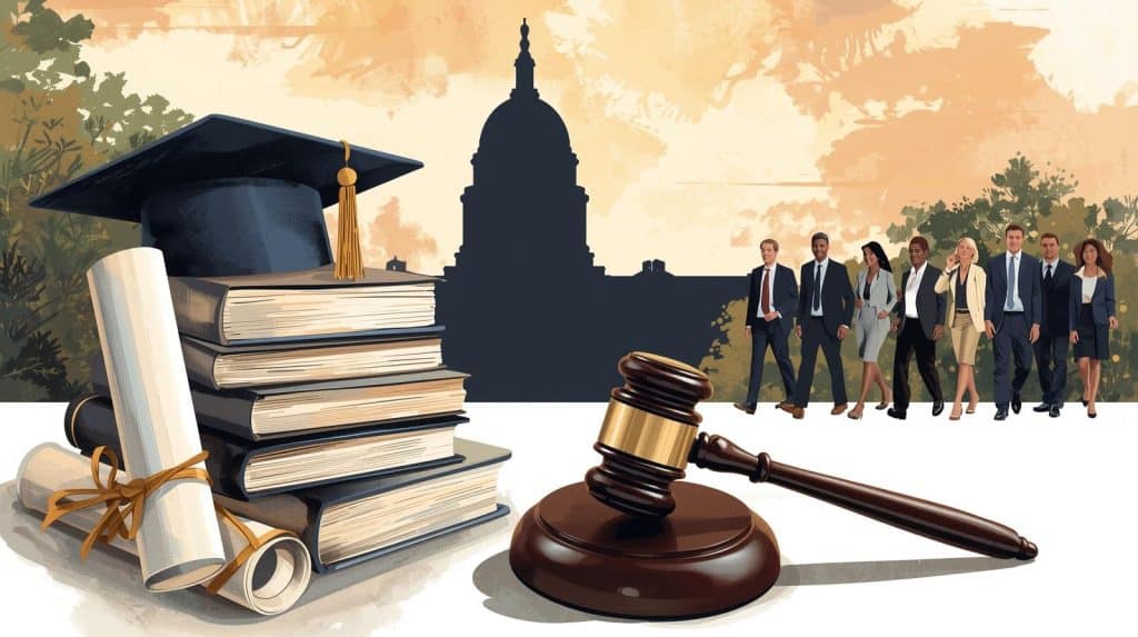 How to Become a Lawyer in Florida Education Bar Exam and Career Paths 1 Florida courthouse, gavel, law books, and state outline, representing how to become a lawyer in Florida.