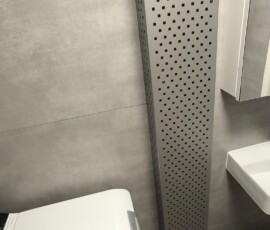 Nowoczesna kabina walk-in z czarną matową deszczownicą w łazience w stylu urban na Mokotowie.