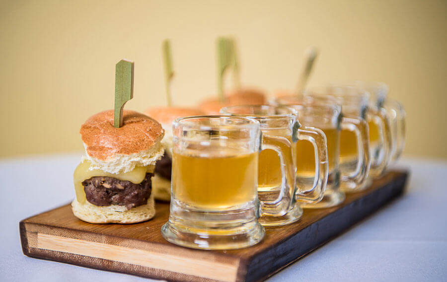 Mini sliders and craft beer shooters served at Le Chateau wedding reception
