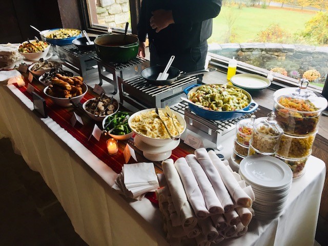 Pasta station buffet with gourmet toppings at Le Chateau Banquets reception venue