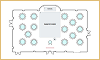 Floor plan diagram showing round tables surrounding a central dance floor.