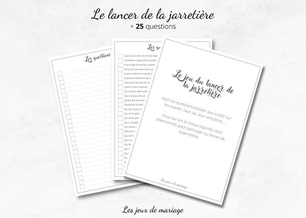 Questions à imprimer pour le jeu de mariage du lancé de la jarretière