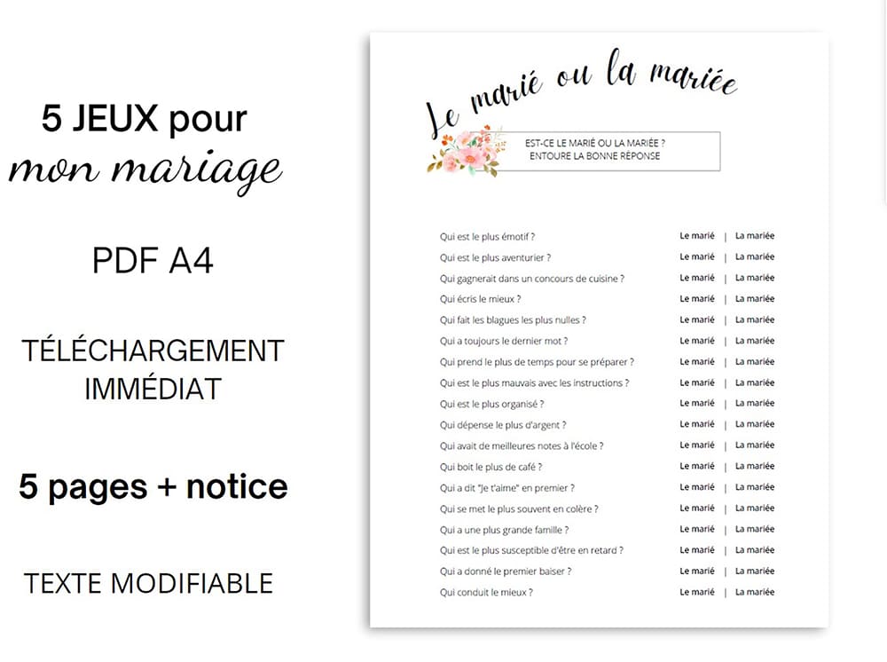 5 jeux mariage
