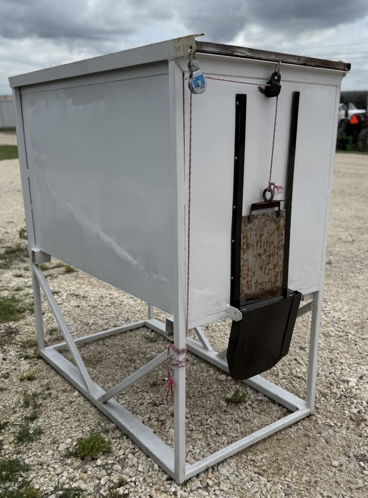 Donation collection box for garage sales with lock and handle.