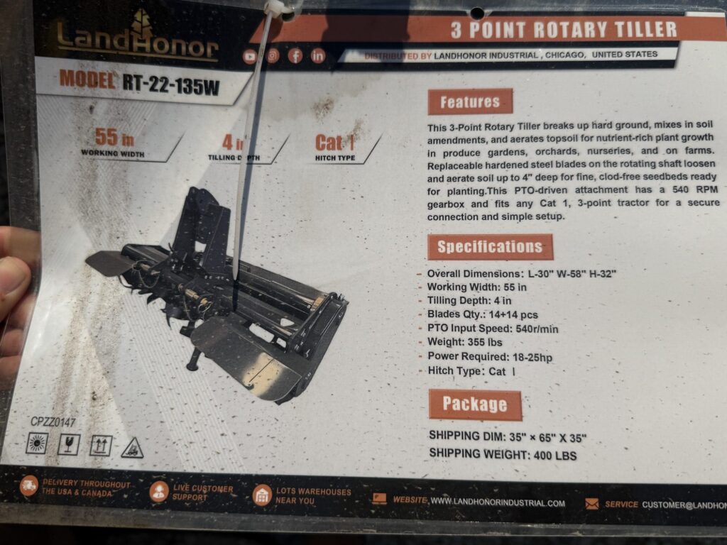 Land Pride rotary tiller for sale at October 3rd auction.