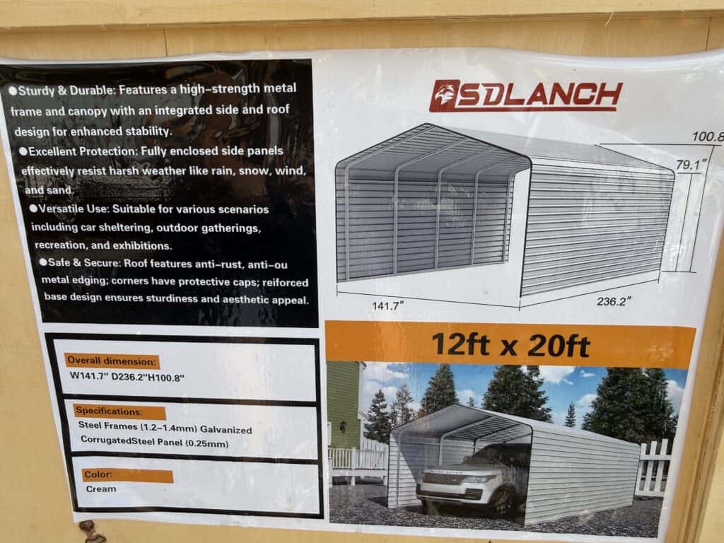 Durable 12x20ft metal carport by Solanch with weather-resistant panels.