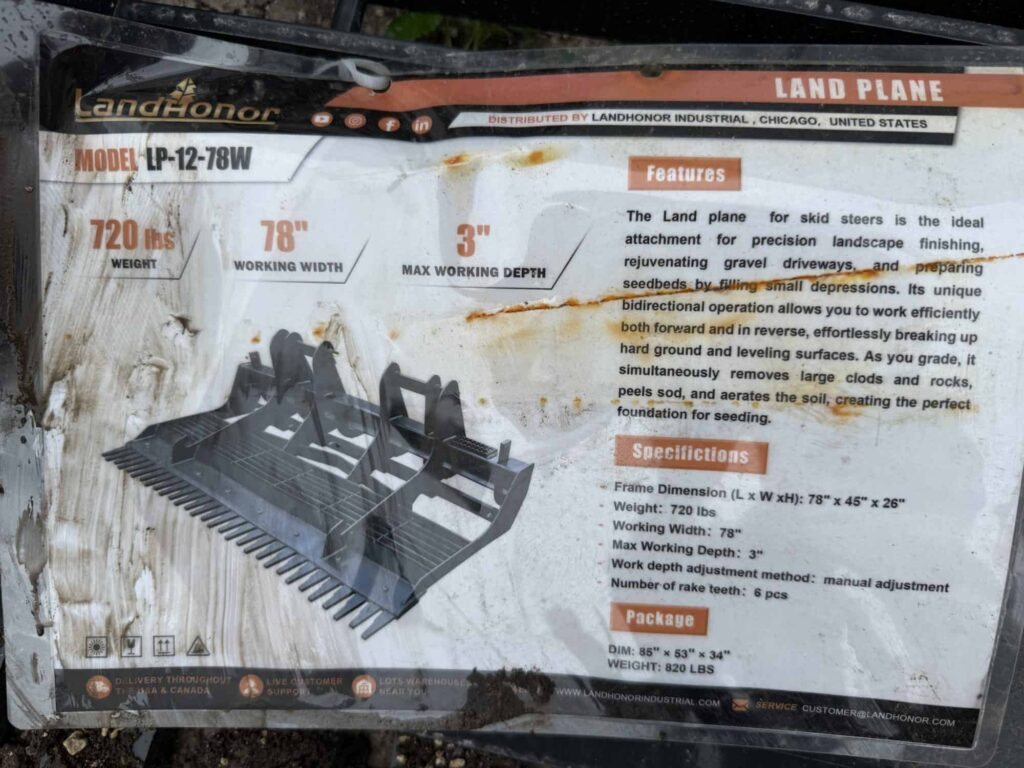 Land plane with 78-inch width and 3-inch maximum depth for sale.