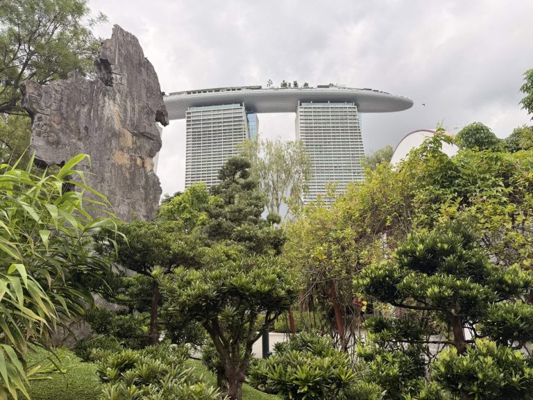 Marina Bay Sands hotel with lush gardens and greenery in Singapore.