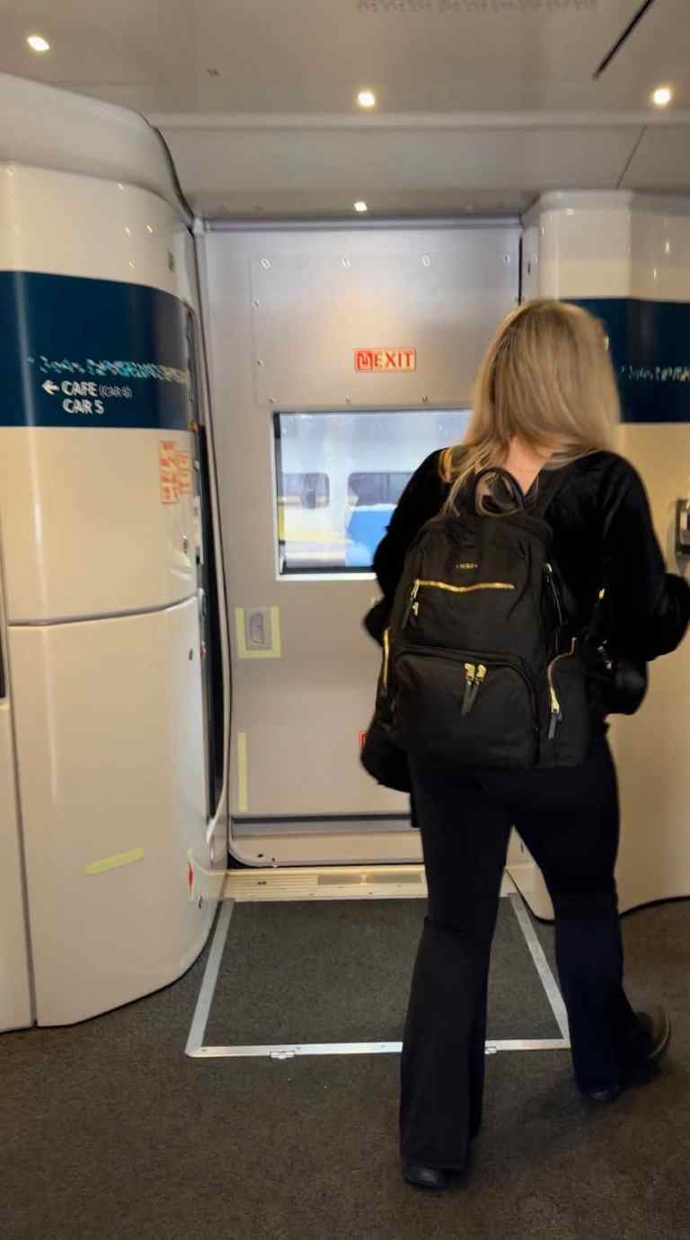 Passenger with a backpack preparing to board a flight.