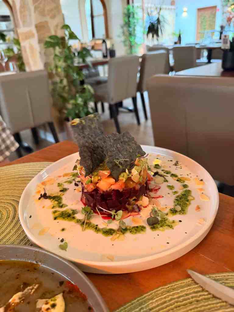 Fresh tuna tartare with vegetables and seaweed garnishes at LiAnn and Theo.