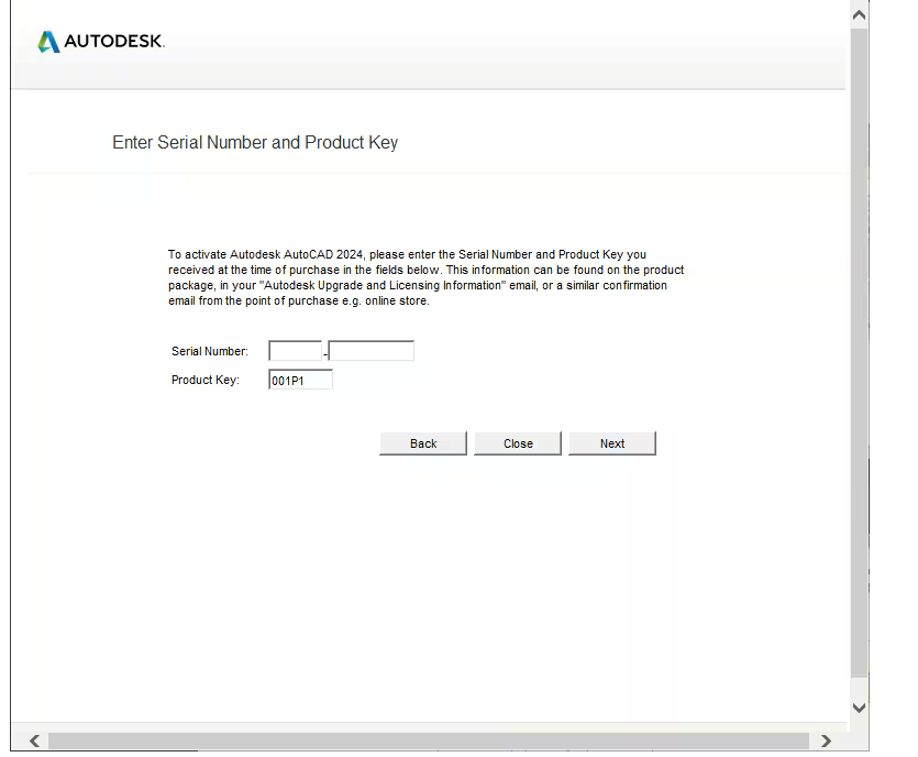AutoCAD - "Enter Serial Number and Product Key"