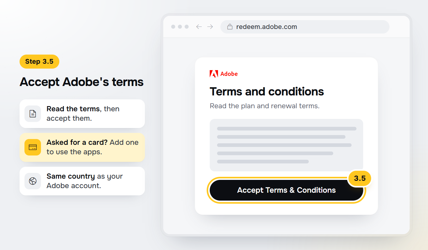 Accept Adobe's terms and conditions to activate your plan