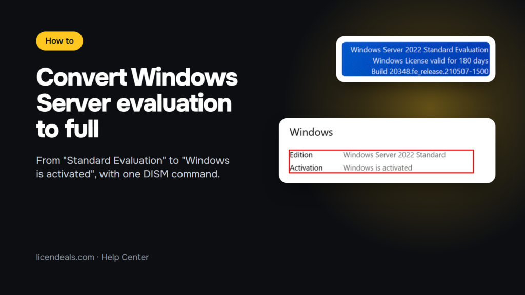 How to convert Windows Server evaluation to a full license with your product key