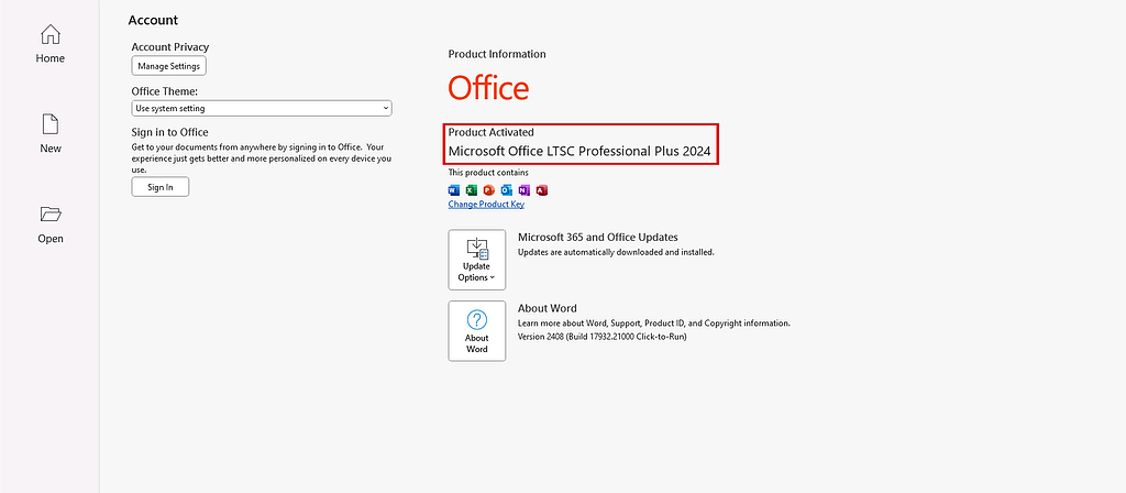 Office LTSC Professional Plus 2024: Product Activated