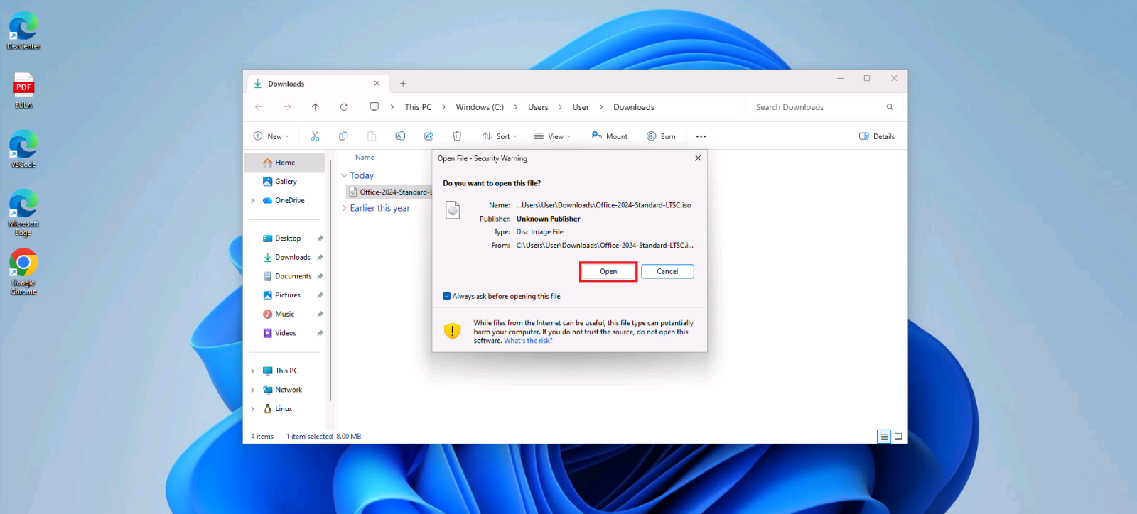 Open the downloaded Office-2024-Standard-LTSC file