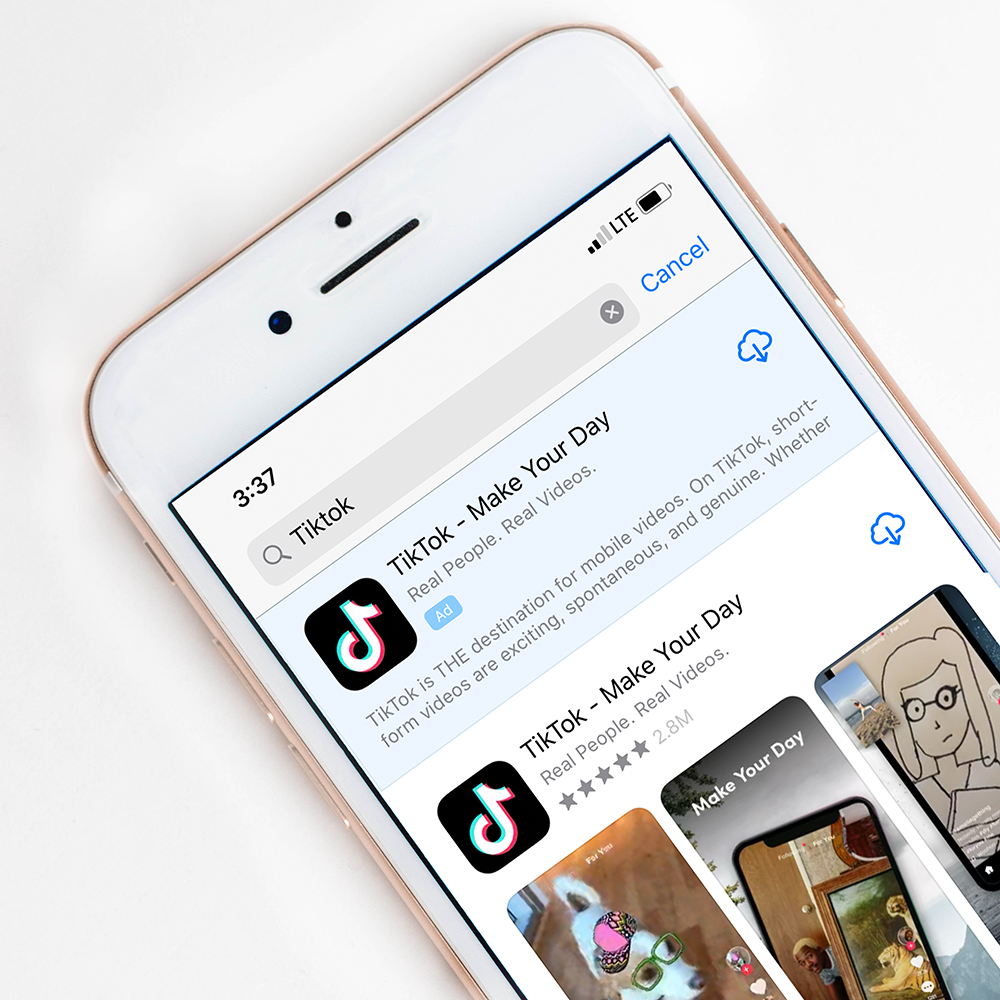 A smartphone displaying the TikTok app, a popular platform for short-form video content.