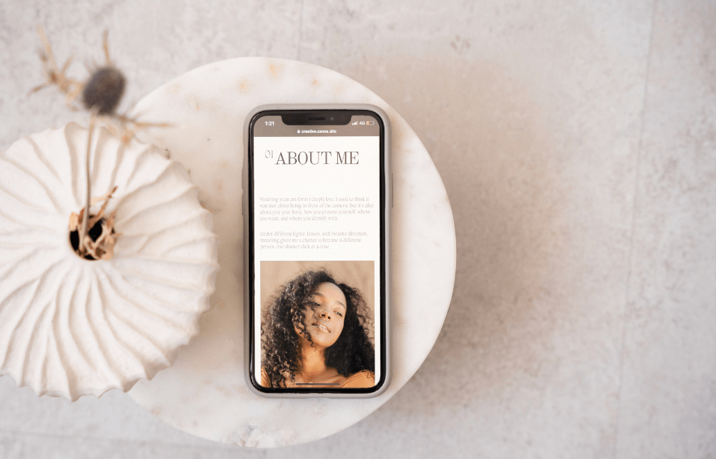 A screenshot of a picture of a woman showing about me to show importance of branding