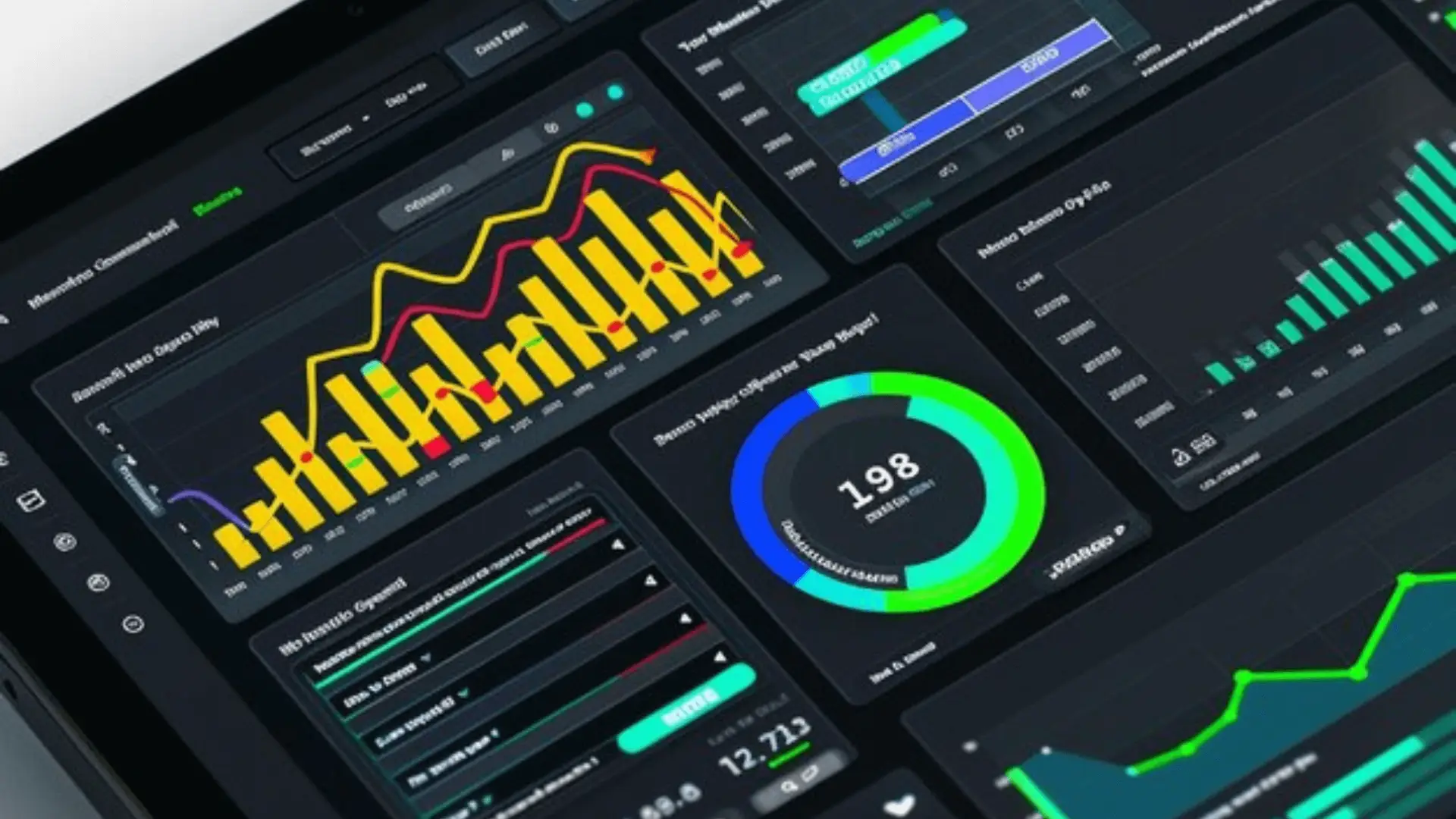 A digital dashboard displaying various marketing analytics charts and data visualizations, illustrating the importance of data-driven decisions in a successful digital marketing strategy.