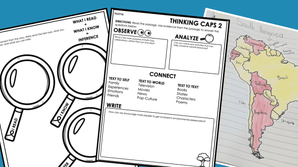 Upper elementary ELA resources for 3rd 4th and 5th grade including inference reading comprehension and social studies activities